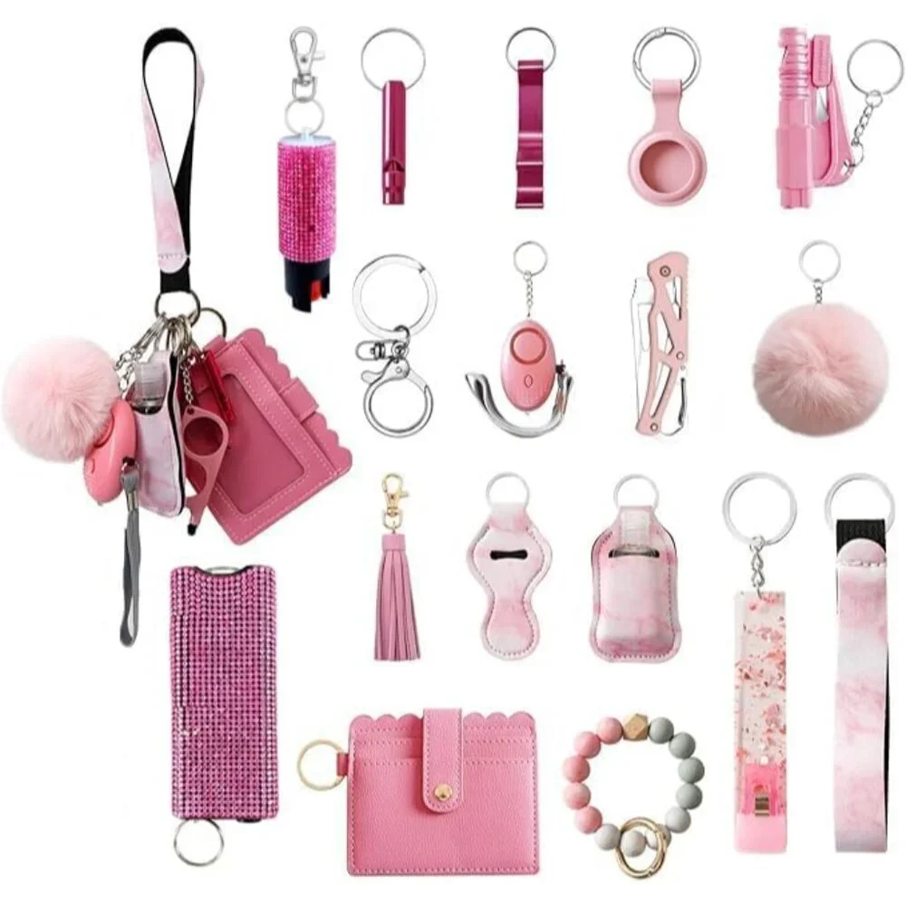Wristlet Keychain Set with Wallet Saniztizer Bottle Opener for Women